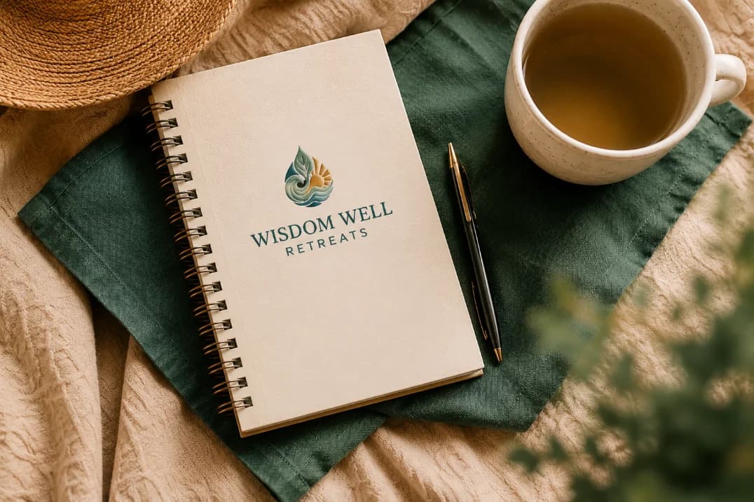 Wisdom Well notebook with warm textiles and coffee